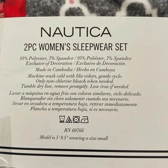 NWT Nautica Women’s Gray Printed 2 Piece Fleece Pajama Sleepwear Set - Size Med - Picture 5 of 7